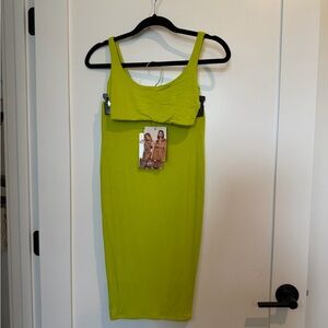 Naked Wardrobe lime green two piece skirt set top & bottoms small new with tags